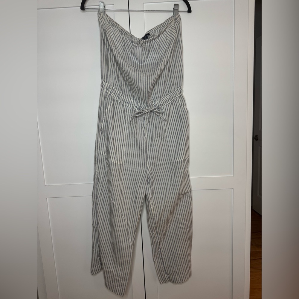 GAP Blue and White with Silver Striped Strapless Jumpsuit S